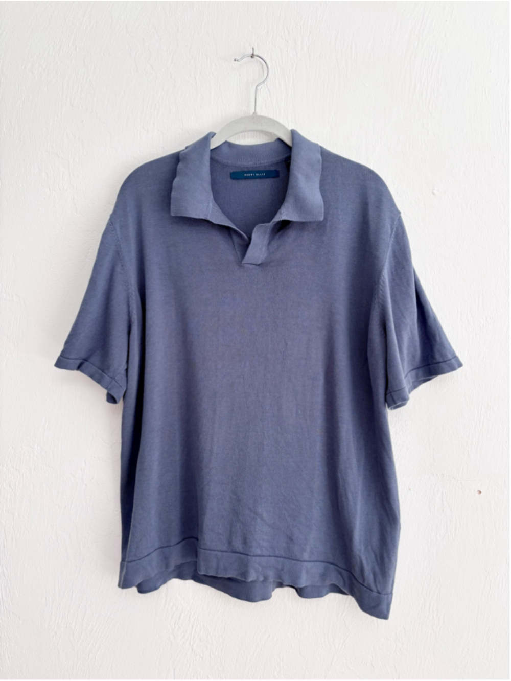 Men's Perry Ellis Knit Polo Shirt Size L Blue Cotton Modal
